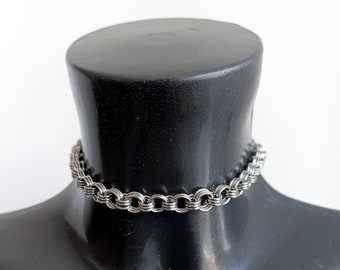 7mm x 9mm 3in3 Chainmail Choker Necklace | Heavy Duty Stainless Steel Chain Collar | Chunky Chain Choker