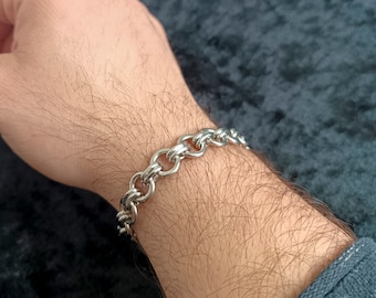 Pulsera gruesa para hombre / Cadena gruesa / Cadena personalizada / Pulsera de acero inoxidable / Cadena híbrida / Pulsera de cadena barbada / Pulsera minimalista