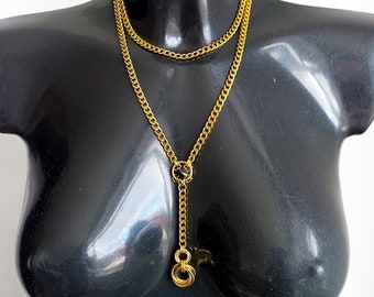 Cadena gruesa de oro / Colgante de gota de Mobius / Colgante de gota de circonita cúbica negra / Cadena en capas / Gargantilla de cadena de motociclista de oro en capas