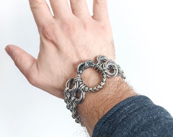 Pulsera de cota de malla con dragón vikingo y remolino de Möbius