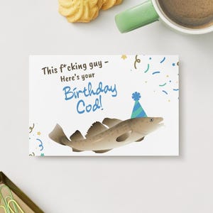 Tarjeta de cumpleaños / Este maldito tipo / Tarjeta divertida con jerga neoyorquina / Imprimible y lista para imprimir en PDF / Descarga instantánea / Bacalao de cumpleaños con un juego de palabras / Pesca