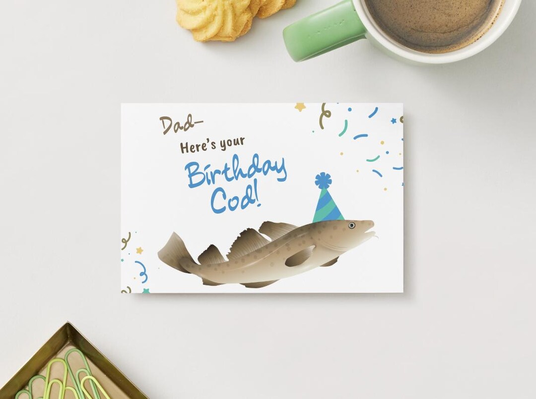 Funny Fishing Birthday Card for Dad: Punny Cod Design (PDF Downloadable ...