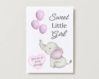 Baby Girl Elephant Card | Printable Shower Gift (PDF Download)