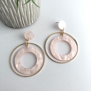 Hoop Resin Earrings,Statement Earrings,Tortoise Earrings,Circle Earring,Drop Dangle Earrings,Acetate Gold Hoop Earrings,Blush Pink Earrings