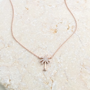 Rose Gold Palm Tree Necklace,Dainty Rhinestone Necklace,Mini Tiny Palm Tree Necklace,Novelty Necklace Jewelry,Gift Idea,Birthday Gift
