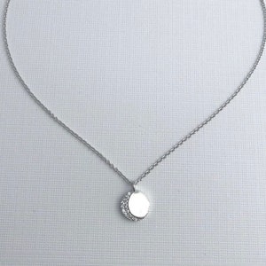 Silber Strass Halskette, Mondhalskette, Disc Halskette, Kreis Halskette, geometrische Halskette, CZ Stein Halskette, Silber Schmuck, zierlich, schlicht