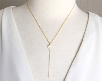 Half Moon Gold Necklace,Diamond Bar Drop Necklace,Lariat Necklace,Drop Necklace,Y Necklace,Layering Necklace,Moon Necklace,Birthday,Gift Her