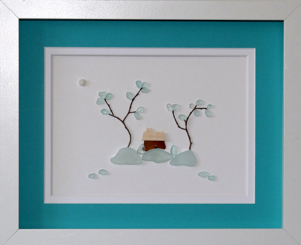 House Sea Glass Wall Art Decor-blue Sea Glass Art Decor-gift For