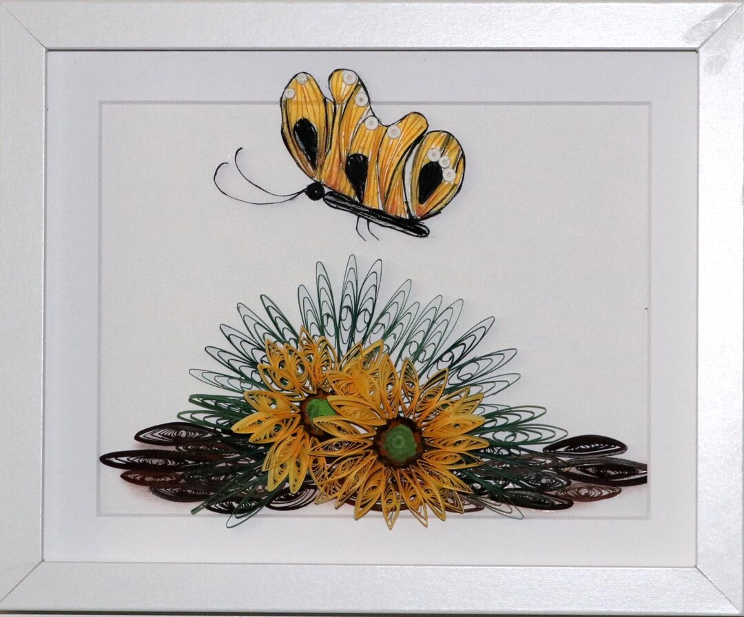 3D Quilling Paper Art Decor of Butterfly & Sunflowers-10" X 8" Wall ...