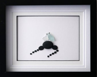 Love birds pebble & sea glass wall art -"Deeply in Love" picture of 2 birds, Anniversary couple, Wedding couple 10"x 8" handmade original