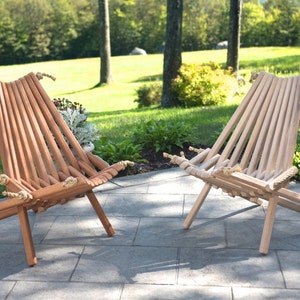 Pair Mahogany Combination Chairs/Deck/Patio/Chair/Wood/Folding/Storage/Kentucky Stick Chair/Adirondack/Back Support/Rope/Wooden/ afbeelding 1