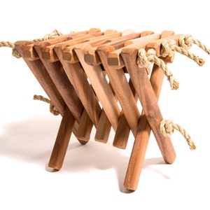 Mahogany Folding Hassock/Table/Stool/Footrest/Ottoman/Indoor/Outdoor/Furniture/Wood/Rope/Folding