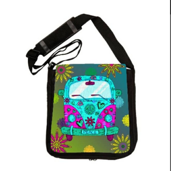 Hippie bag, Colorful shoulder bag, mandala purse, VW bus purse
