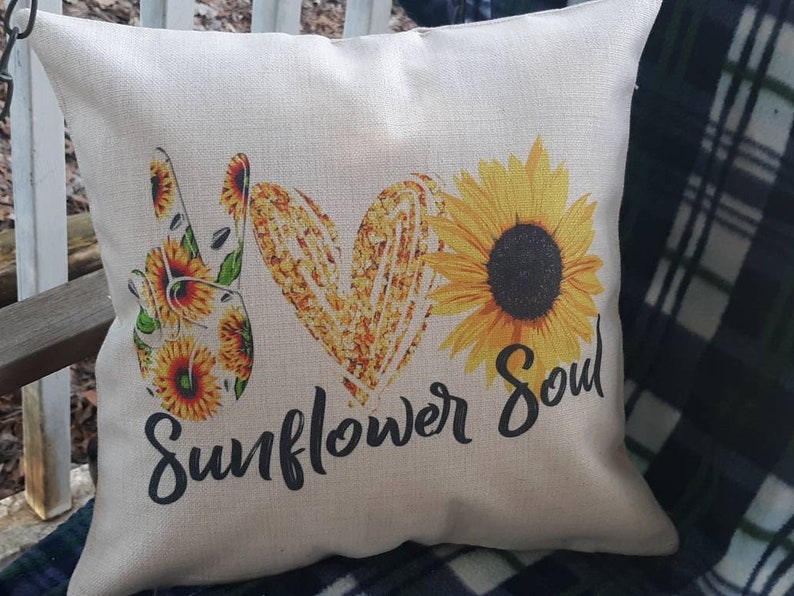 Sunflower Soul Linen Pillow Cover 16x16 Linen Zippered Pillow Etsy