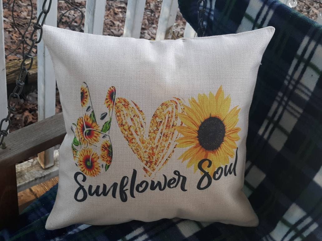 Sunflower Soul Linen Pillow Cover 16x16 Linen Zippered Pillow Etsy