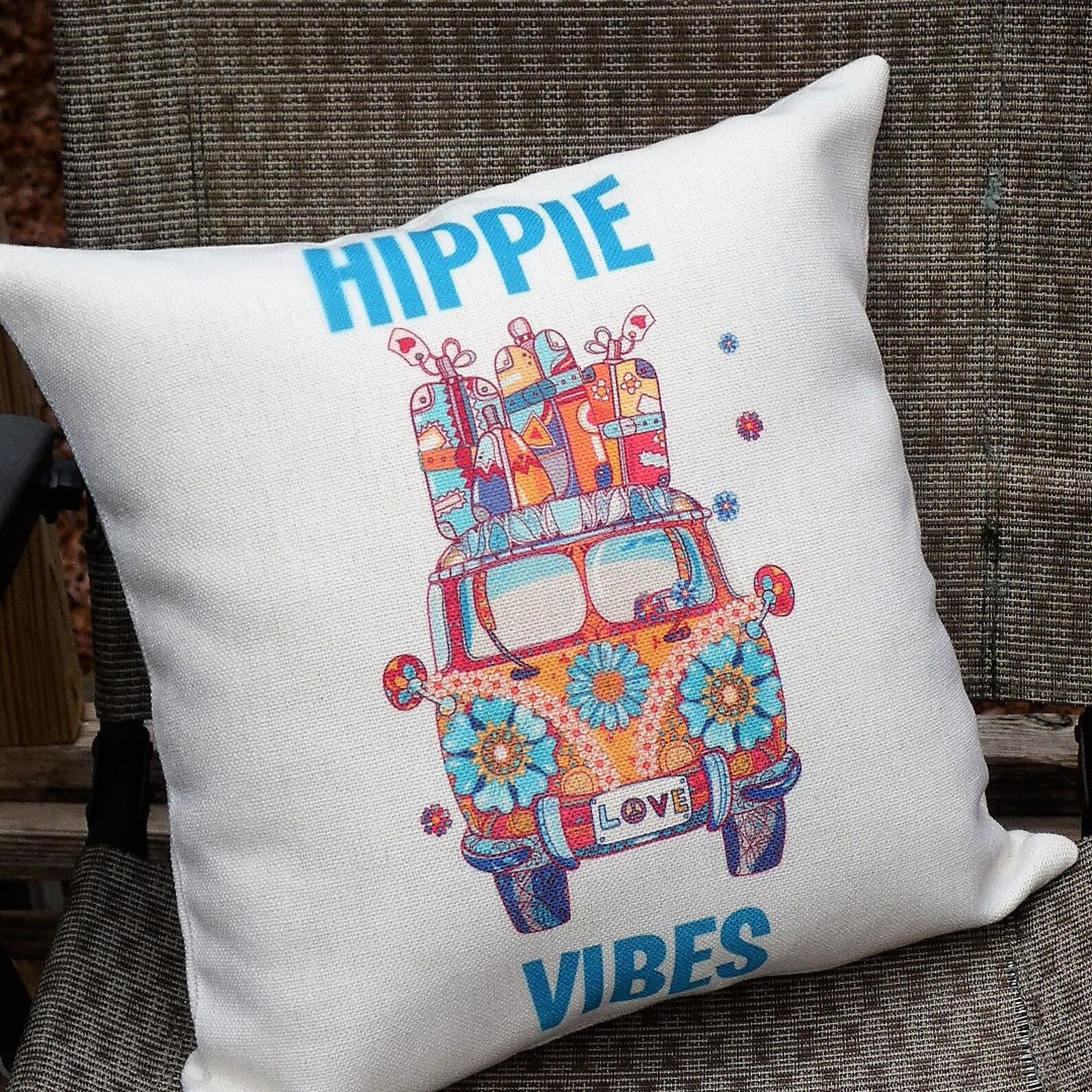 Hippie Vibes Pillow Cover 16x16 Linen Zippered Pillow Sham Etsy