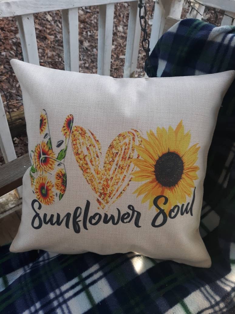 Sunflower Soul Linen Pillow Cover 16x16 Linen Zippered Pillow Etsy