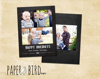 INSTANT DOWNLOAD - Christmas Holiday PSD photo card template, Chalkboard, Rustic, Chalk