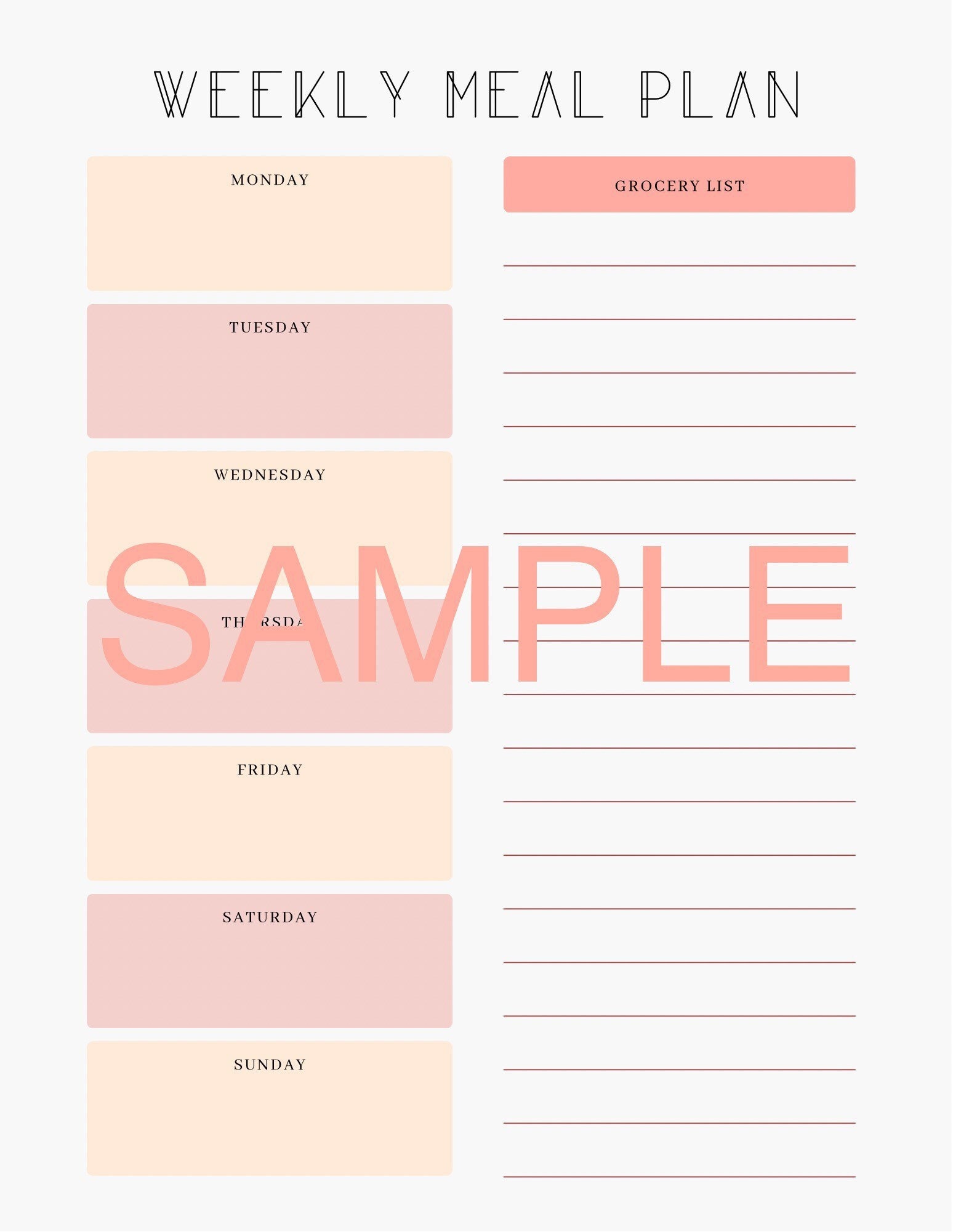 Weekly Meal Plan Template - Etsy