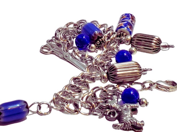 Vintage 925 Charm Bracelet, Double Link Blue Ster… - image 5
