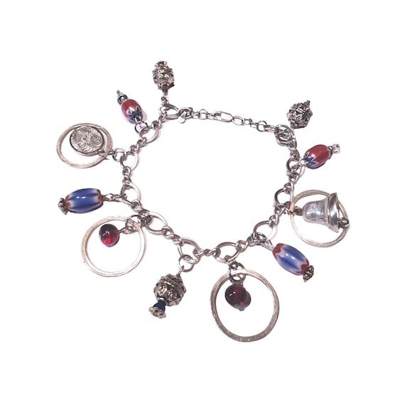 Vintage 925 Charm Bracelet, Oval Chain Link, Ster… - image 1