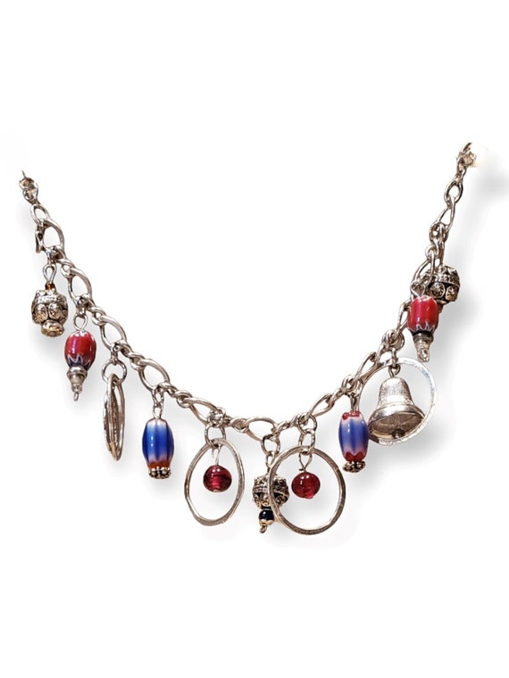 Vintage 925 Charm Bracelet, Oval Chain Link, Ster… - image 3