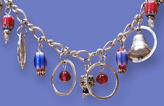 Vintage 925 Charm Bracelet, Oval Chain Link, Ster… - image 9