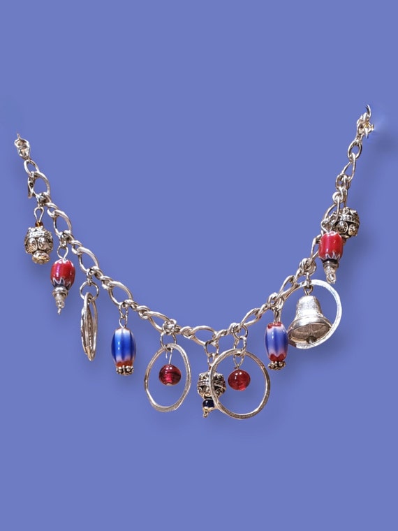 Vintage 925 Charm Bracelet, Oval Chain Link, Ster… - image 8