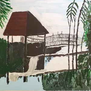 Bridge to relaxation. Watercolour Painting. Black artist.