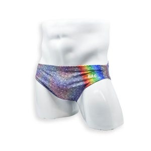 Flat Front Swim Brief for Men Tight Fit Rainbow Trout Swimsuit Quick Dry Floral Bathing Suit Gay Swimwear Posing Suit