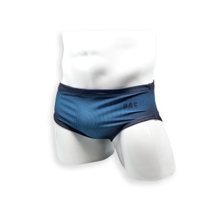 Mens Swimsuit Vintage Cut Swim Brief in Blue Ballistic Print for Swimming Aesthetic Bodybuilding Posing or Mens Pole Dance