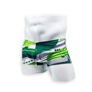 Herenzwempak Box Cut Swim Trunk in groene Flash Print voor zwemmen Esthetische Bodybuilding Poseren of Heren Pole Dance