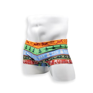 Heren Badpak Box Cut Zwembroek in Lelijke Kerst Trui Print voor Zwemmen Esthetische Bodybuilding Poseren of Mens Paaldansen