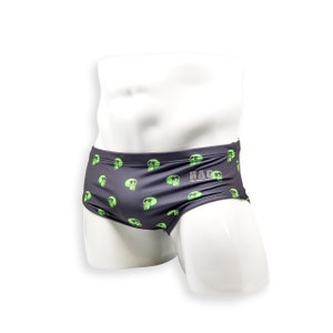 Herenzwempak Vintage gesneden zwembroek in schedelprint voor zwemmen, esthetische bodybuilding poseren of herenpoledans