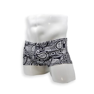 Mens Swimsuit Box Cut Swim Trunk in Paisley for Swimming Aesthetic Bodybuilding Posing or Mens Pole Dance