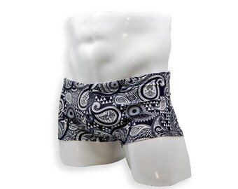 Mens Swimsuit Box Cut Swim Trunk in Paisley for Swimming Aesthetic Bodybuilding Posing or Mens Pole Dance