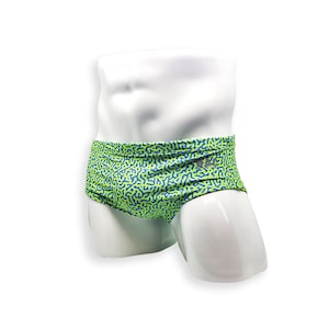 Heren badpak Vintage cut zwembroek in groene Tahquitz Canyon print voor zwemmen esthetische bodybuilding poseren of heren paaldans