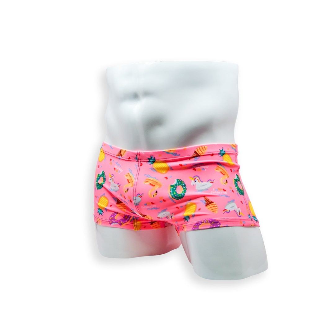 Mens Swimsuit Box Cut Swim Trunk in Pool Party Print for Etsy