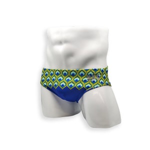 Mens Badpak Basic Swim Brief in Peacock Print voor zwemmen Esthetische Bodybuilding Poseren of Mens Pole Dance