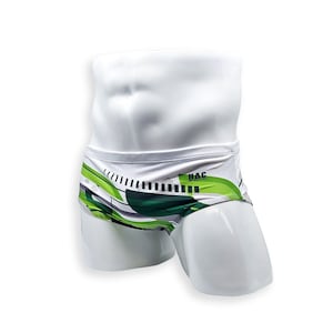 Herenzwempak Vintage Cut Swim Brief in groene Flash Print voor zwemmen Esthetische Bodybuilding Poseren of Heren Pole Dance