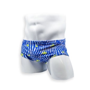 Mens Swimsuit Vintage Cut Swim Brief in Submarine Print for Swimming Aesthetic Bodybuilding Posing or Mens Pole Dance
