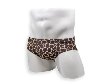 Mens Swimsuit Basic Swim Brief in Giraffe Print for Swimming Aesthetic Bodybuilding Posing or Mens Pole Dance