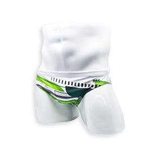 Herenzwempak 2 inch zijzwembroek in groene flitsprint voor zwemmen, esthetische bodybuilding poseren of herenpoledans