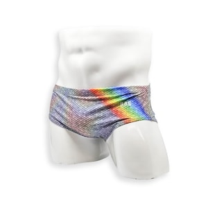 Mens Swimsuit Vintage Cut Swim Brief in Rainbow Trout Print for Swimming Aesthetic Bodybuilding Posing or Mens Pole Dance