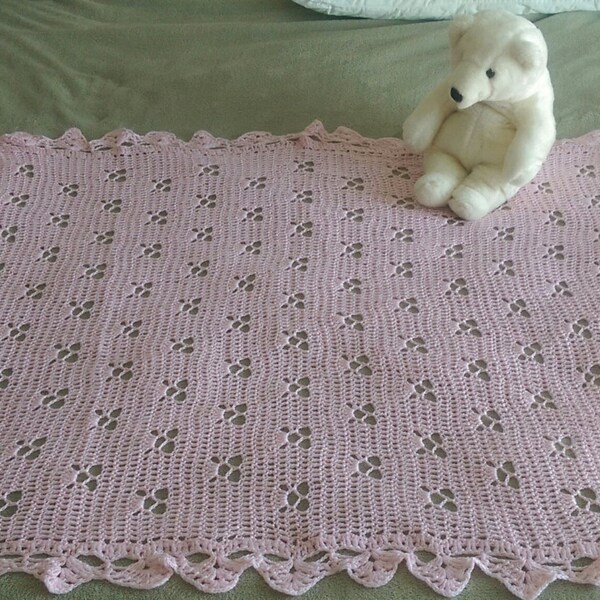 Crochet Baby Girl Blanket Pink Butterfly 37" X 44" butterflies Handmade Afghan Throw Crocheted Baby Girl Blanket