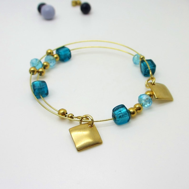 beads glass boho blue bracelet gift idea for woman bracelet charms Women bracelet chic while gold stainless steel