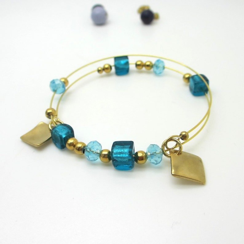 beads glass boho blue bracelet gift idea for woman bracelet charms Women bracelet chic while gold stainless steel