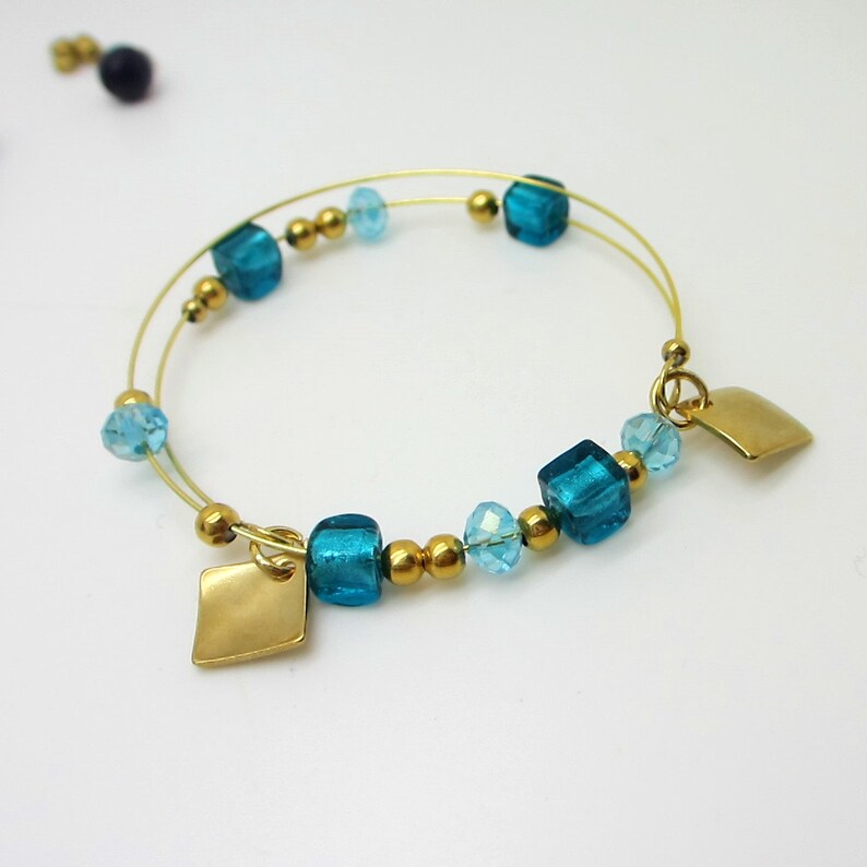 beads glass boho blue bracelet gift idea for woman bracelet charms Women bracelet chic while gold stainless steel