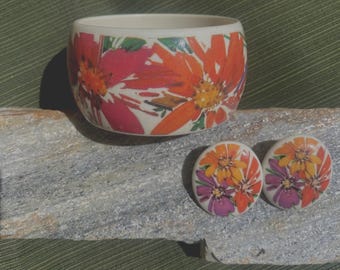Vintage Avon "Summer Passion" Lucite Bangle Matching steekoorbellen set Lucite