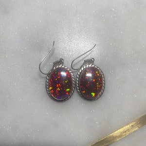 Orang Fire Opal Lab Earrings Sterling Dangle